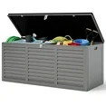 Photo 1 of 130 Gallon Resin Deck Box, Outdoor Lockable Storage Container for Patio Cushions, Garden Tools, Pool Supplies, Toys, Waterproof and UV Resistant, Reinforced Rib Design, Gray
