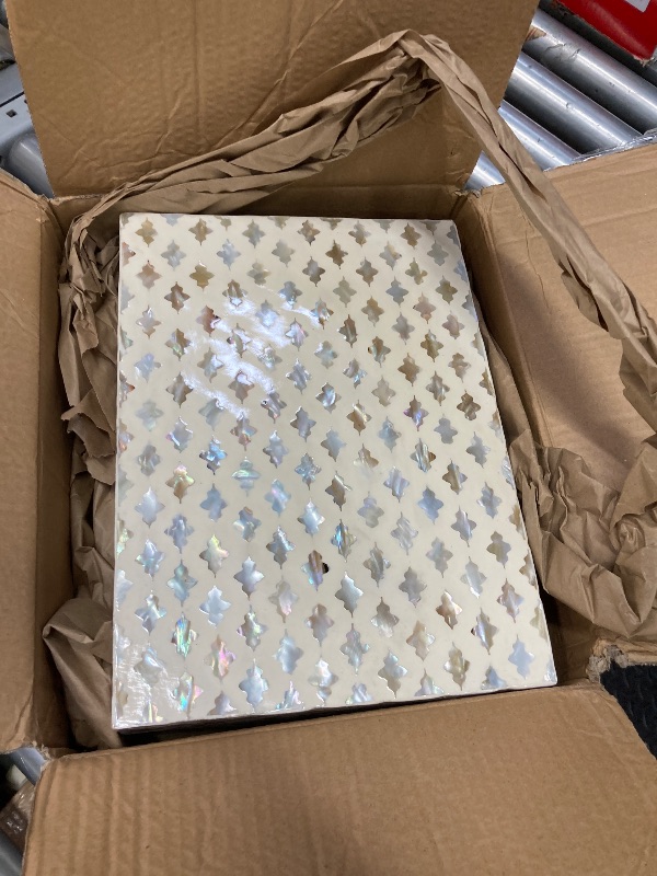 Photo 1 of **ONLY THE 8" BOX**Deco 79 Mother of Pearl Shell Abstract Handmade Decorative Box Angular Mosaic Storage Decorative Keepsake Box with Iridescent Finish, Set of 2 Storage Box 12", 8"W, Multi Colored