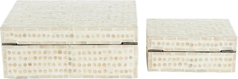 Photo 1 of **ONLY THE 8" BOX**Deco 79 Mother of Pearl Shell Abstract Handmade Decorative Box Angular Mosaic Storage Decorative Keepsake Box with Iridescent Finish, Set of 2 Storage Box 12", 8"W, Multi Colored