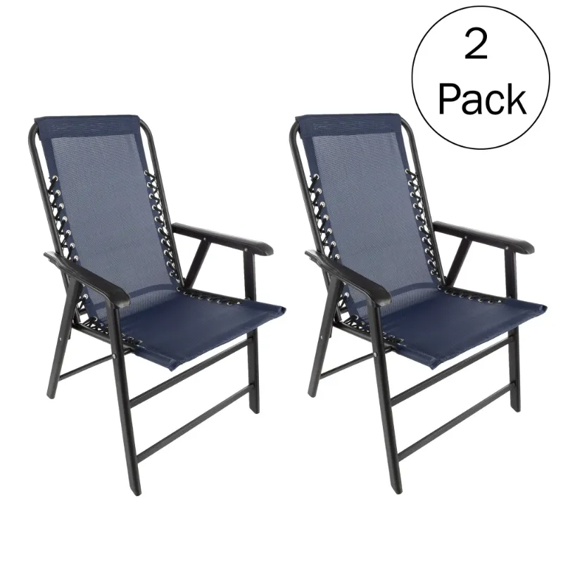 Photo 1 of ** similar** Pure Garden Portable Folding Camping Chairs with Textilene Fabric and Bungee Suspension, Navy, Set of 2
