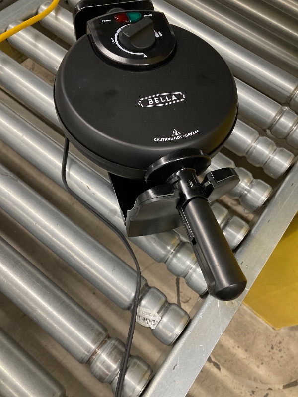 Photo 1 of ***(PARTS ONLY SELLING AS PARTS)*** 
BELLA Classic Rotating Belgian Waffle Maker with Nonstick Plates, Removable Drip Tray, Adjustable Browning Control and Cool Touch Handles, Black, ***(OPEN BOX)***