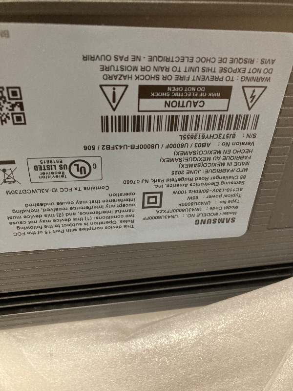 Photo 1 of **PARTS ONLY** Samsung 43-Inch Class Crystal UHD U8000F 4K Smart TV (2025 Model) Endless Free Content, Crystal Processor 4K, MetalStream Design, Knox Security, Alexa Built-in