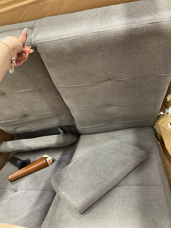 Photo 1 of ***(PARTS ONLY -SELLING AS PARTS)*** COLAMY Futon Sofa Bed-Fabric Small Futon Couch, Convertible Design with 2 Cup Holders, Removable Soft Armrest, Adjustable Backrest for Dorm/Bedroom/College Lightgrey            ***(MISSING LEG, BOX RIPPED/TORN)**