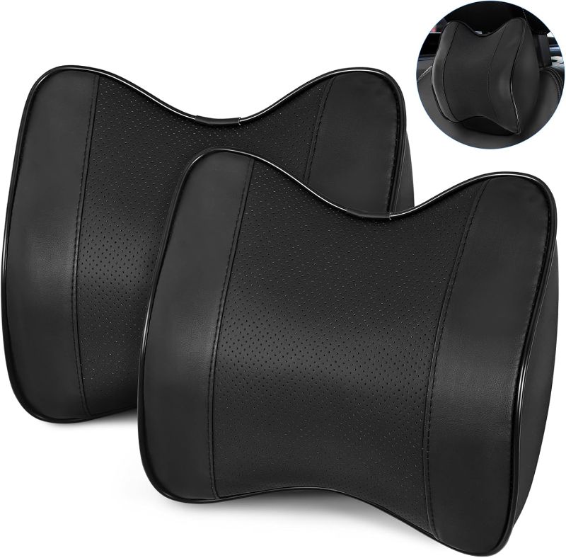 Photo 1 of 2 Pack Car Neck Pillow, Softness Leather Car Headrest Pillow, 100% Memory Foam and Breathable Removable Cover, Neck Support Head Pillow for Ergonomic Design (Black)