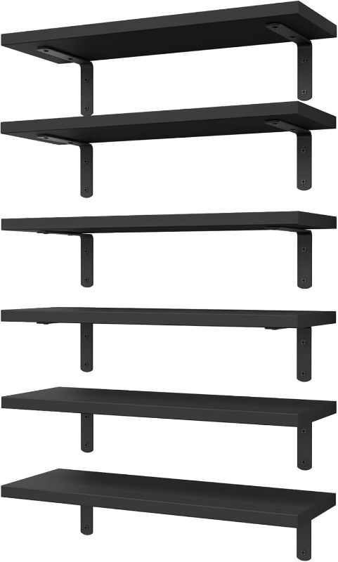 Photo 1 of 
WOPITUES Wood Floating Shelves Set of 6, Shelves for Wall Decor, Farmhouse Shelf for Bedroom, Bathroom Storage Shelves, Book Shelves for Living Room-Black