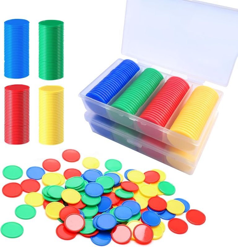 Photo 1 of 200pcs Math Counters,1 Inch Bingo Chips,4 Colors with Storage Box Plastic Poker Chips,for Education,Math Counters,Round Game