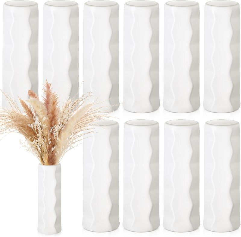 Photo 1 of 10 Pack Composite Plastic Flower Vases Bulk White Small Boho Floral Vases for Dried Flower Bouquet Pampas Grass Centerpieces Fall Wedding Party Living Room Decor(Stylish)