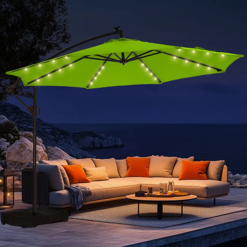 Photo 1 of 10ft Patio Umbrellas Offset?Outdoor Umbrella Cantilever Hanging Umbrellas with Infinite Tilt,Fade Resistant Waterproof Fabric & Base,for Yard,Garden,Home,Pool & Deck,Green
