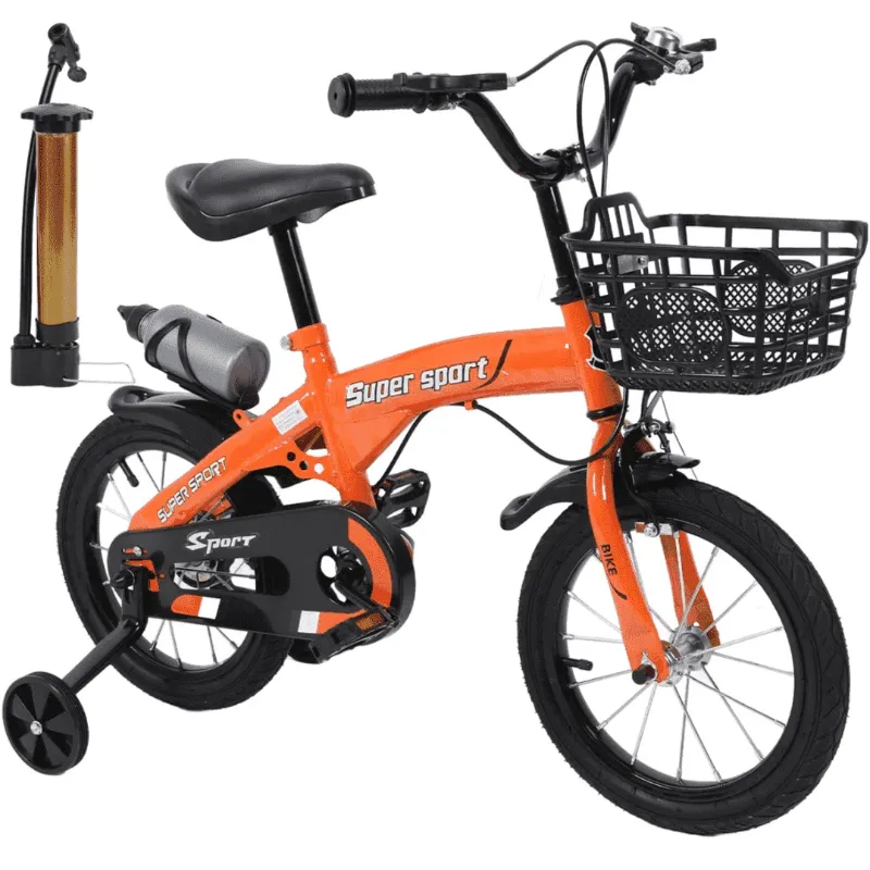Photo 1 of 16" Kids Bike with Training Wheels, Height Adjustable Kid's Bicycle with Basket/Water Bottle/Inflator/Bell, Gifts for Girls Boys Toddlers Kids 3-8 YO
