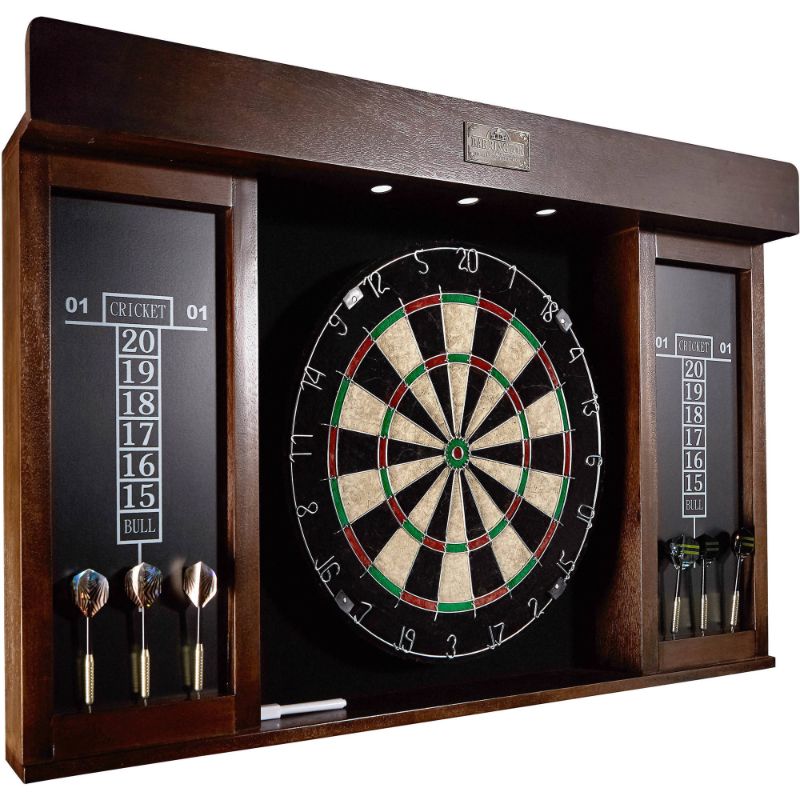 Photo 1 of  Bristle Dartboard Cabinet Set LED Lights Official Size Dart Board by Barrington Billiards Company***(BOX RIPPED/TORN)*** 