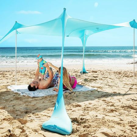 Photo 1 of **MISSING PARTS**SUN NINJA 10x10.5 FT Pop-up Beach Tent with Sand Shovel Pegs & Stability Poles – Turquoise Sun Shelter for Beach Camping & Outdoor Activities
