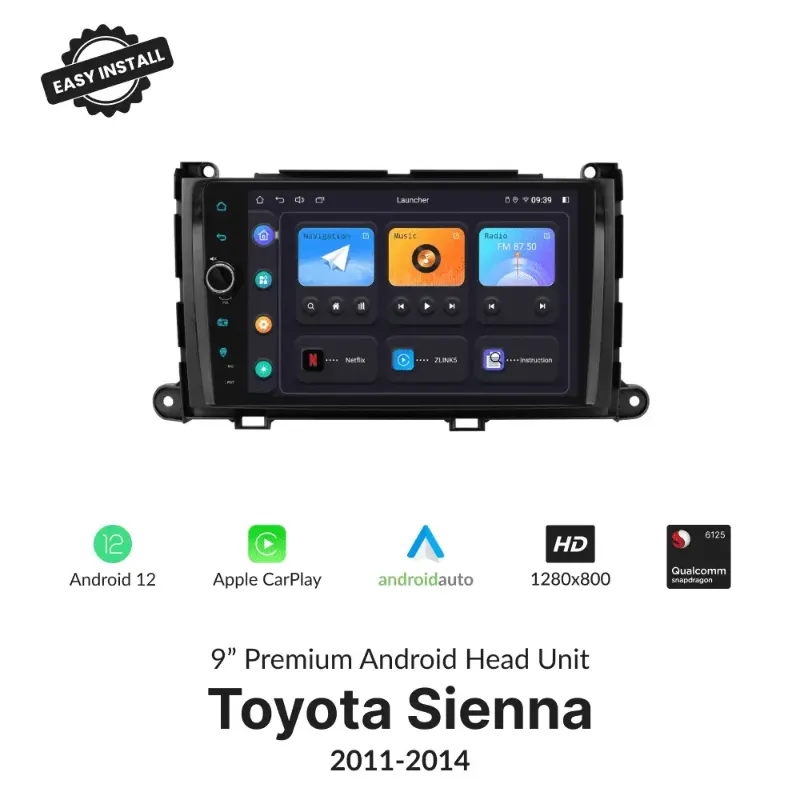 Photo 1 of ?HiFi 16EQ? Car Radio for 2011 2012 2013 2014 Toyota Sienna with Wireless Carplay Android Auto DAB+,9inch 1080P HD IPS Touch Screen Bluetooth FM RDS Radio GPS WiFi OBD2 SWC AHD Backup Camera+Mic