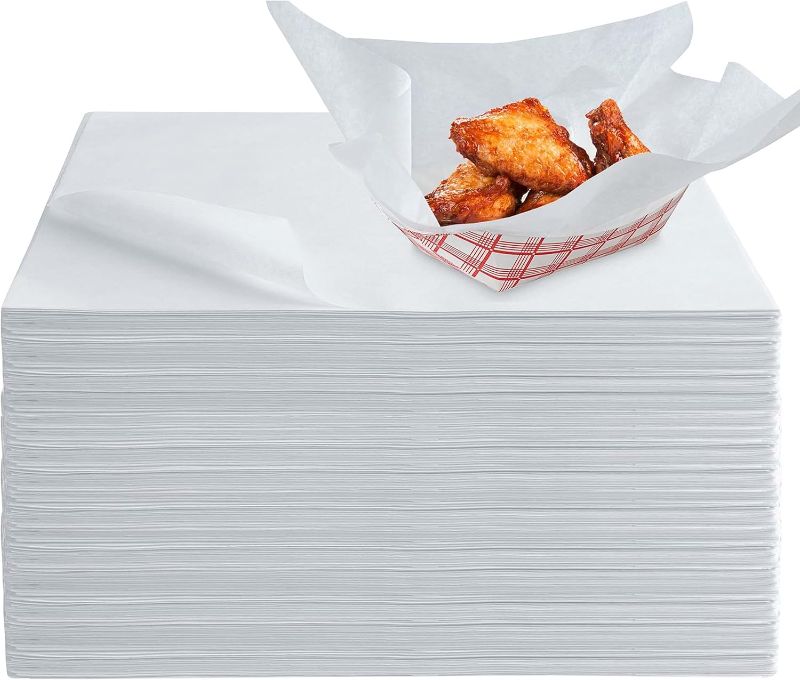 Photo 1 of (100 Count) 12x12 White Wax Paper Sheets for Food, Basket Liners, Sandwich Wrap Squares, Burger Wraps, Waxed Deli Wrappers for Burrito Wrapping, Basket Liner, Deli Paper Sheets - Stock Your Home
