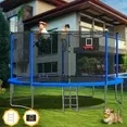 Photo 1 of **INCOMPLETE SET/MISSING PARTS**14ft Outdoor Trampoline for Kids and Adults, Backyard Trampoline with Basketball Hoop and Enclosure Net, Loading 1320 lbs, Blue
