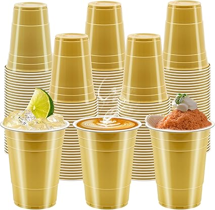 Photo 1 of 100 Pack 16 oz yellow Plastic Cups with lid for Party, Heavy Duty  Disposable Graduation Cups Bulk for Wedding Birthday Party Supplies Festive Celebrations Wine Beer Beverage