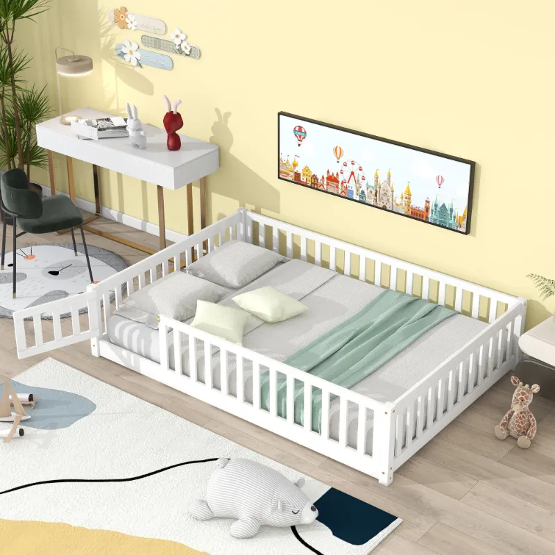 Photo 1 of ***(PARTS ONLY -SELLING AS IS)***
FOR PETS PAPROOS TWIN Size Floor Bed, Solid Wood Floor Platform Bed with Slat, Fence Guardrail and Door, No Box Spring Needed