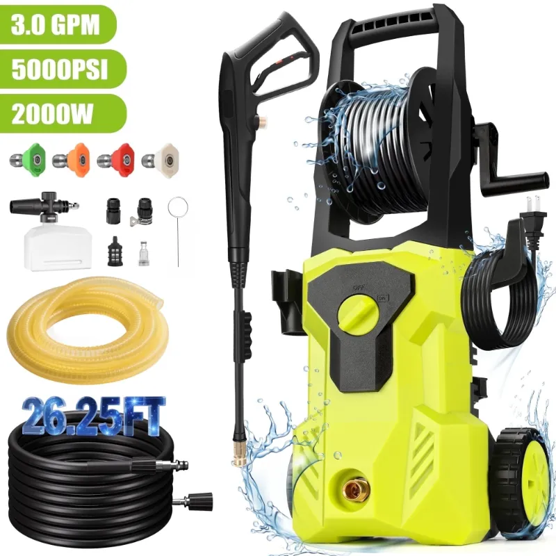 Photo 1 of 5000 PSI Electric Pressure Washer with Foam Cannon and Wheels, UNTIMATY 3.0 GPM Power Washer with 26.25FT Hose for Cars&Decks and Driveways, 4 Quick Nozzles