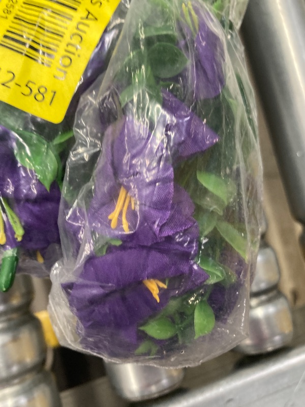 Photo 1 of ***(NOT IN POT, NO POT INCLUDED)*** 
HyeFlora Artificial Fake Outdoor Flowers Plants for Spring Summer Outside Porch Decoration, 12 Bundles Faux Purple Flowers Silk Morning Glory UV Resistant Realistic for Planter Front Door Patio Yard
