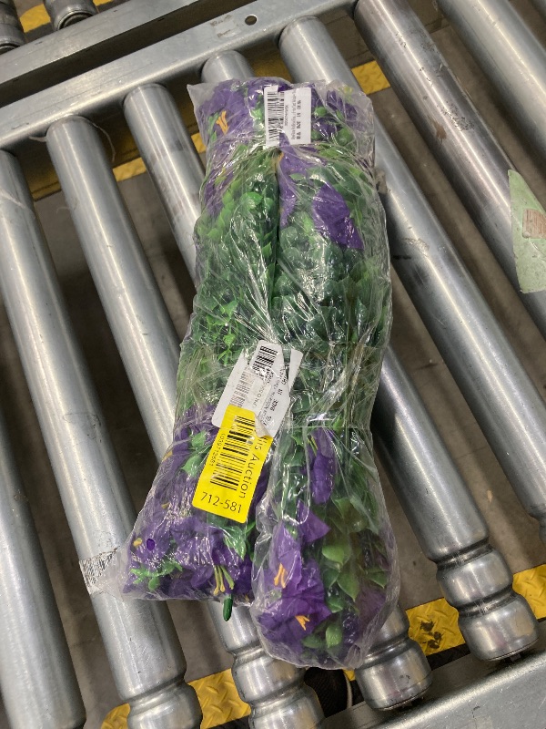 Photo 1 of ***(NOT IN POT, NO POT INCLUDED)*** 
HyeFlora Artificial Fake Outdoor Flowers Plants for Spring Summer Outside Porch Decoration, 12 Bundles Faux Purple Flowers Silk Morning Glory UV Resistant Realistic for Planter Front Door Patio Yard