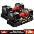 Photo 1 of (1 Pair) LNOW 50lbs Quick Select Adjustable Dumbbells for Home Gym 5 in 1 Free Weights 5/10/15/20/25lb/50lb Dumbbell with Anti-Slip Handle, Suitable for Home Gym Exercise Equipment
