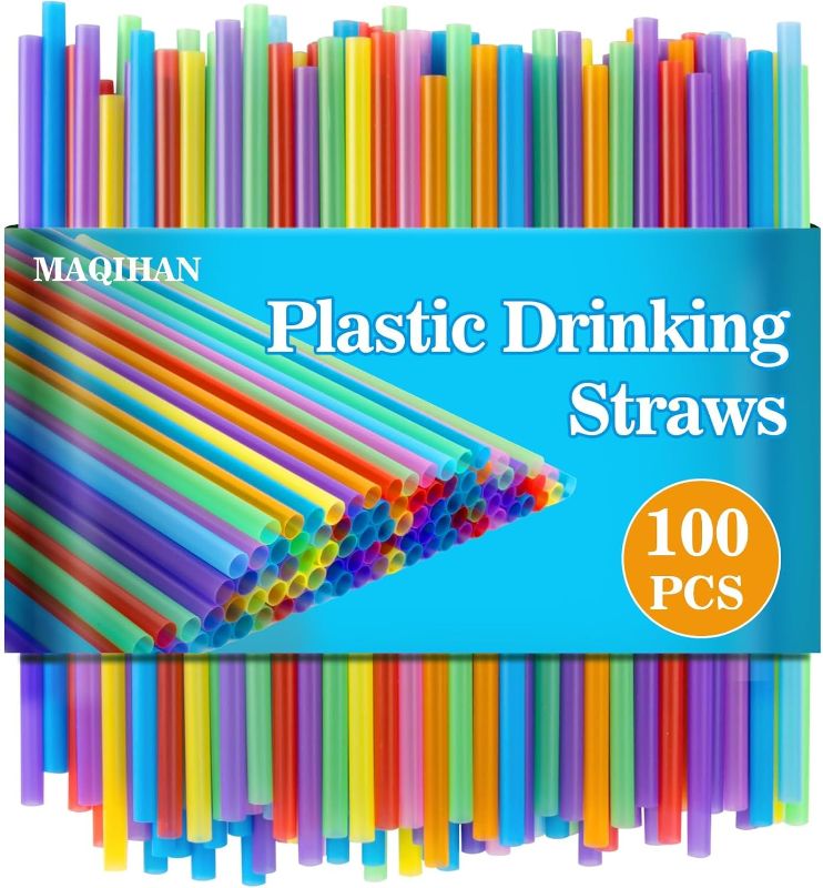 Photo 1 of 100pcs Colorful Drinking Straws - Cocktail Drinking Straws disposable Stirrer Bulk Party 19x0.55CM for Women Men Adults for juice, cocktails