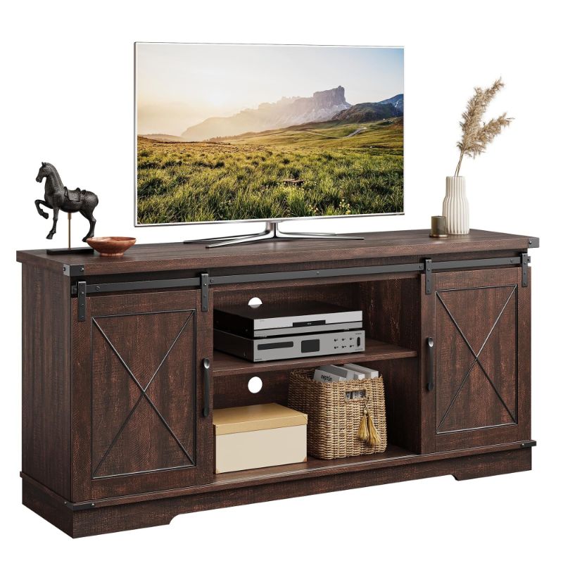 Photo 1 of ***(PARTS ONLY -SELLING AS PARTS ONLY -ONE DRAWER FRONT BROKEN/CRACKED SEE ALL PHOTOS)*** 
Farmhouse TV Stand for 65 Inch TV, Entertainment Center with Storage