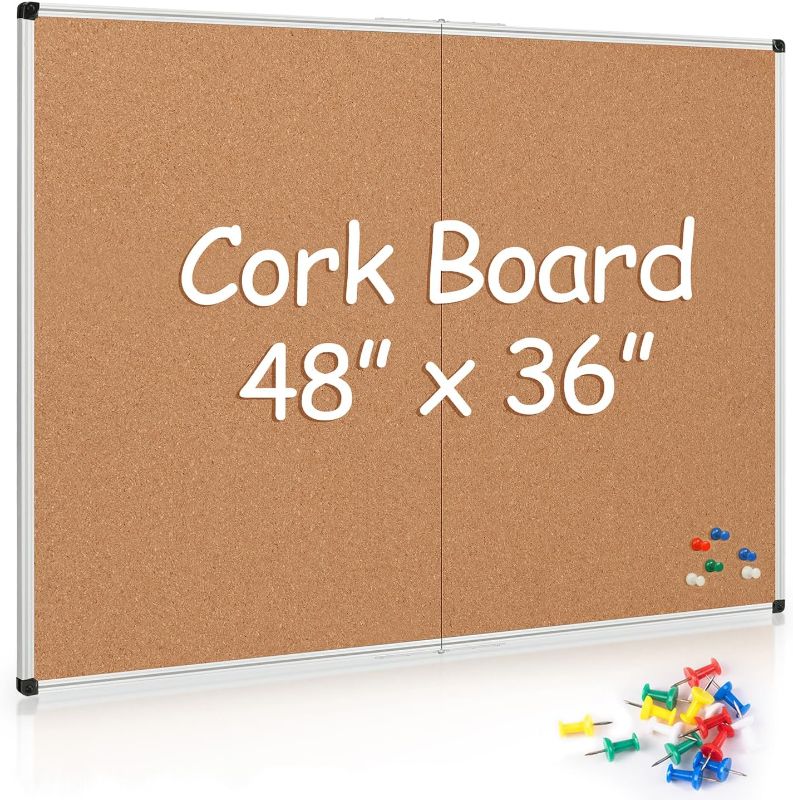 Photo 1 of 
Board2by Cork Board Bulletin Board 36 x 48, Silver Aluminium Framed 4x3 Corkboard, Foldable Office Board for Wall, Large Wall Mounted Notice Pin Board with...