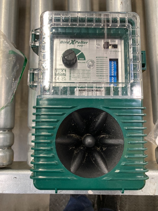 Photo 1 of ***(NO POWER CORD-SELLING AS IS )***
Bird-X BirdXPeller Pro Electronic Bird Preventer Version 2, Sonic Bird Decoy Device, Perfect for Crows, Blackbirds, Grackles, Cormorants, and Ravens, Covers up to 1 Acre, 3-5 kHz Frequency