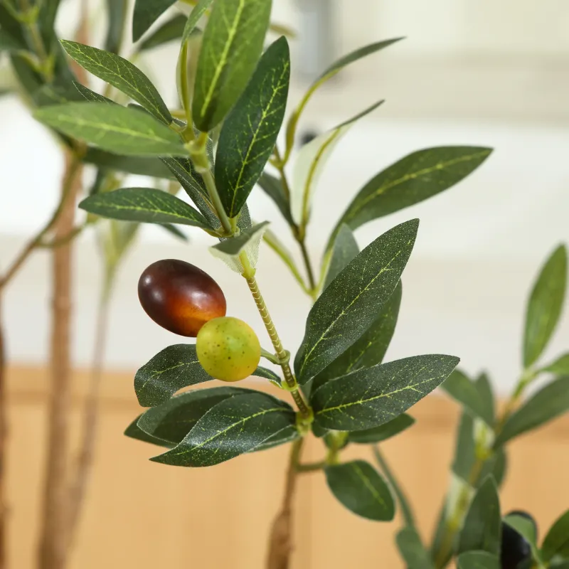 Photo 1 of 2 Pack 5 ft Artificial Olive Plants with Realistic Leaves and Natural Trunk, Silk Fake Olive Tree in Black Plastic Pot, Faux Olive Tree for Office Home
