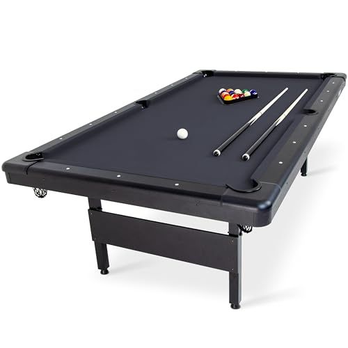 Photo 1 of **BOTTOM OF ONE POCKET HAS CRACK-SEE PICS**GoSports Full Size 8 Ft X 4.2 Ft Billiards Game Table - Foldable Design, Includes Full Set of Pool Balls, 2 Cue Sticks, Chalk, and Felt Brush - Black