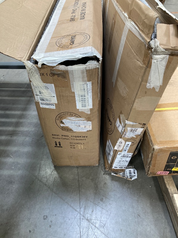 Photo 1 of ***3 BOXES, BOX #1, #2, #3 SOLD AS SET***MISSING HARDWARE*** 
 7 Pieces Patio Furniture Sets, Outdoor Wicker Conversation Sets with Plastic Wooden Table and 3 Ottoman, Modern Rattan Patio Chairs Conversation Sets for Garden, Balconies, Poolside (Grey/Beig