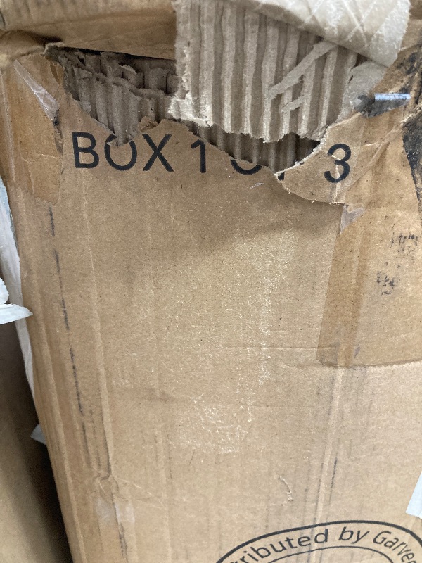 Photo 1 of ***3 BOXES, BOX #1, #2, #3 SOLD AS SET***MISSING HARDWARE*** 
 7 Pieces Patio Furniture Sets, Outdoor Wicker Conversation Sets with Plastic Wooden Table and 3 Ottoman, Modern Rattan Patio Chairs Conversation Sets for Garden, Balconies, Poolside (Grey/Beig