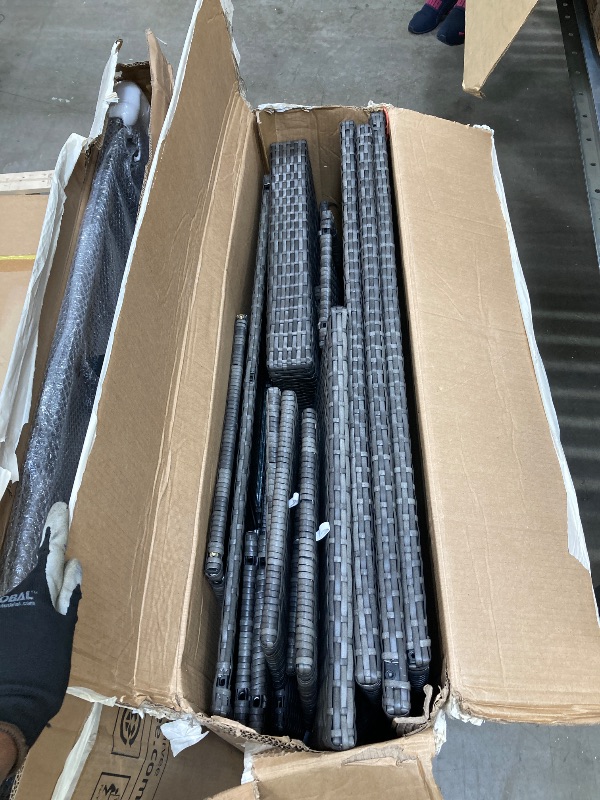 Photo 1 of ***3 BOXES, BOX #1, #2, #3 SOLD AS SET***MISSING HARDWARE*** 
 7 Pieces Patio Furniture Sets, Outdoor Wicker Conversation Sets with Plastic Wooden Table and 3 Ottoman, Modern Rattan Patio Chairs Conversation Sets for Garden, Balconies, Poolside (Grey/Beig