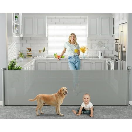 Photo 1 of 118 Inch Retractable Baby Gates Extra Wide for Large Opening DynaBliss Retractable Baby Gate for Stairs Doorway Extra Long Dog Gate Adjustable Large P
