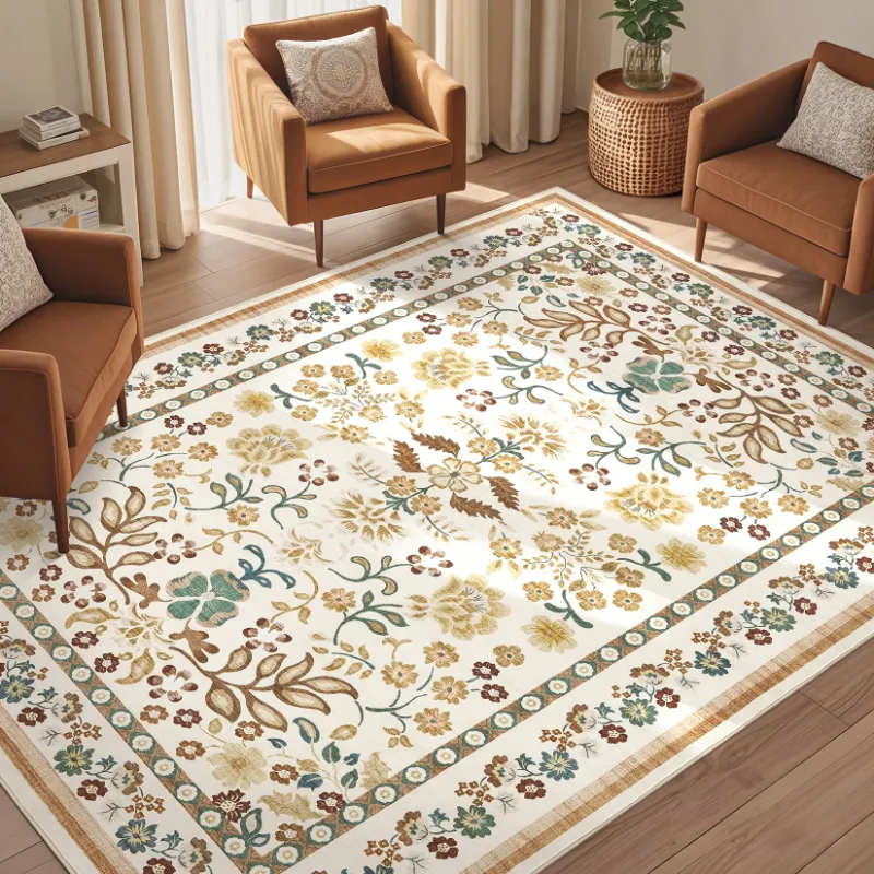 Photo 1 of 10x14 Area Rug Living Room Rugs - Washable Vintage Floral Soft Thin Large Rug Indoor Floor No Slip Rug Carpet for Bedroom Under Dining Table Home Office Decor - Brown Green