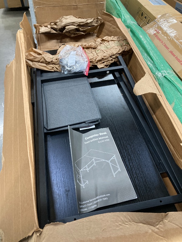 Photo 1 of ***(PARTS ONLY -MISSING PIECES -SELLING AS PARTS ONLY)*** 
CONCETTA L Shaped Computer Desk with Wooden Desktop CPU Stand Side Bag Reversible, Black, ***(BOX RIPPED/TORN)*** 