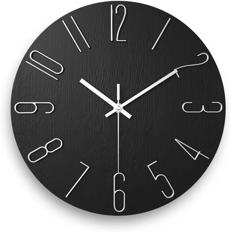 Photo 1 of 12 Inch Wall Clock Silent Non Ticking, Preciser Modern Style Decor Clock for Home, Office, School, Kitchen, B