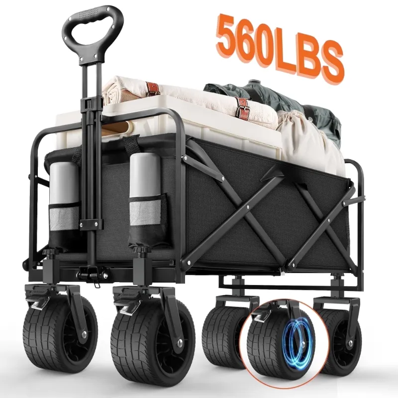 Photo 1 of 07751766642043Qunler Large Collapsible Folding Wagon, 560 lbs Heavy Duty Big Bucket Utility Garden Cart with Oversized Tank Wheels for Sports, Shopping, Camping Kids, Black
