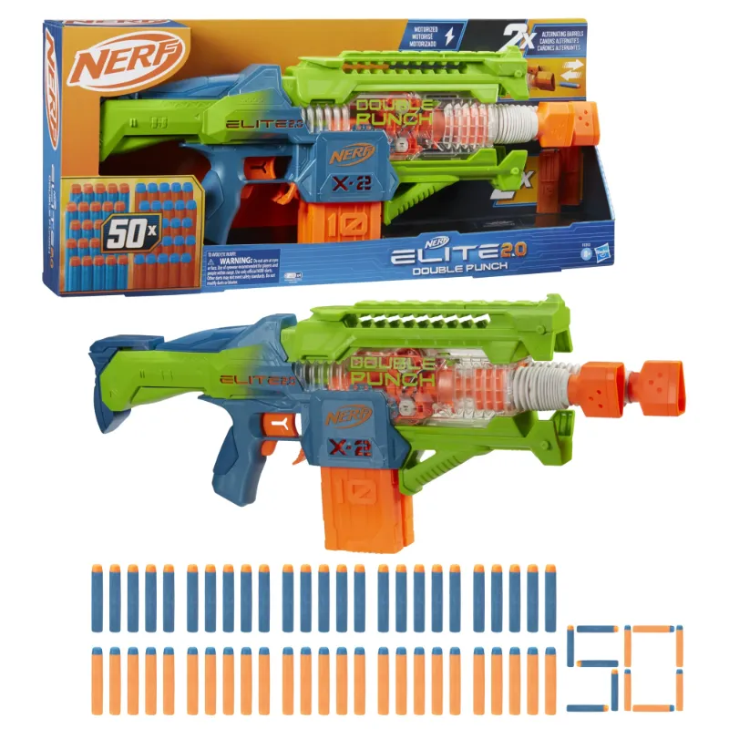 Photo 1 of 
Nerf Elite 2.0 Double Punch Motorized Electronic Blaster, 50 Elite Darts, 2x 10-Dart Clips
