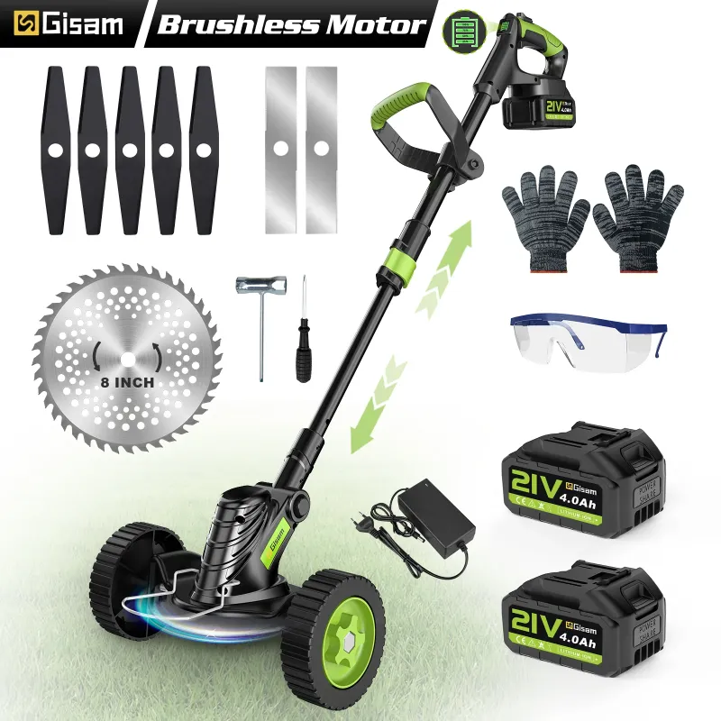 Photo 1 of    ONLY PARTS Gisam Cordless Grass Trimmer, Brushless 3 in 1 Weed Wacker with Wheels, 2 *4.0Ah Battery & 8 *8inch Cutting Blade for Garden/Lawns
