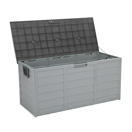 Photo 1 of ***TOP LID CRACKED, SELLING AS IS ONLY*** 
Ktaxon Outdoor Garden Plastic Storage Deck Box Chest Tools Black Grey