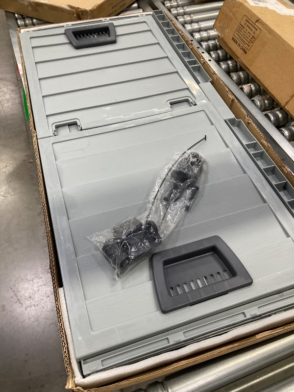 Photo 1 of ***TOP LID CRACKED, SELLING AS IS ONLY*** 
Ktaxon Outdoor Garden Plastic Storage Deck Box Chest Tools Black Grey