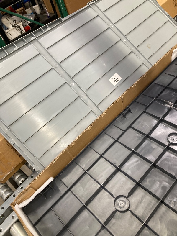Photo 1 of ***TOP LID CRACKED, SELLING AS IS ONLY*** 
Ktaxon Outdoor Garden Plastic Storage Deck Box Chest Tools Black Grey