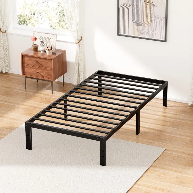 Photo 1 of **MISSING PARTS**ZUNMOS 14 Inches Twin Bed Frame, Heavy Duty Metal Platform with Storage Space Under Frame, No Box Spring Needed Twin Size Bed Frame, Black
