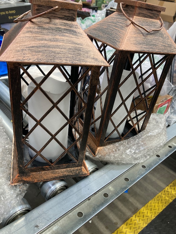 Photo 1 of 2 Pack Solar Lantern Outdoor Waterproof Garden Decor Hanging Lanterns Birthday Gifts for Women Mom 11" LED Flickering Flameless Candle Christmas Table Lights for Yard, Patio, Porch, Backyard