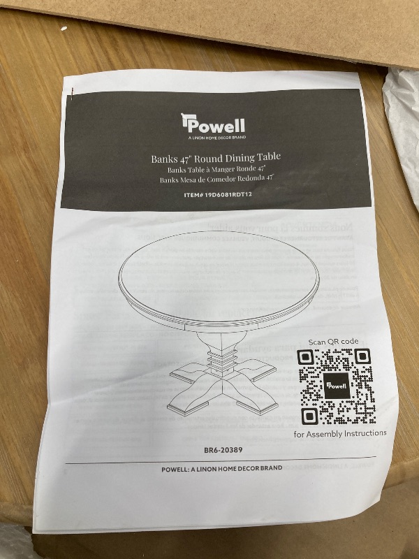 Photo 1 of ***only table**Powell Parnell Grey and Natural Four Piece Tufted Kitchen Nook Set with Solid Wood Round Table. The photo is only a model to the reference about the table.