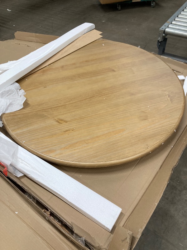 Photo 1 of ***only table**Powell Parnell Grey and Natural Four Piece Tufted Kitchen Nook Set with Solid Wood Round Table. The photo is only a model to the reference about the table.