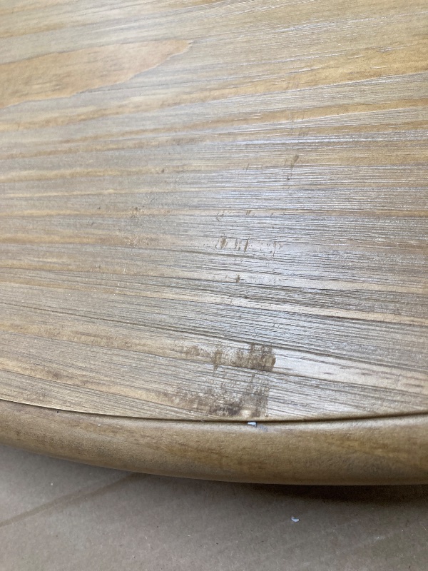 Photo 1 of ***only table**Powell Parnell Grey and Natural Four Piece Tufted Kitchen Nook Set with Solid Wood Round Table. The photo is only a model to the reference about the table.