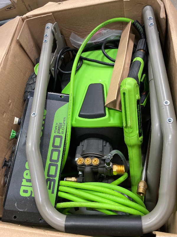 Photo 1 of ***PARTS ONLY***
Greenworks Pro Brushless 3000 PSI (CSA Certified) 2.0 GPM Max / 1.1 GPM Electric Pressure Washer (Foldable Handles, Rugged Steel Frame, 25 FT Hose, 35 FT GFCI Power Cord)