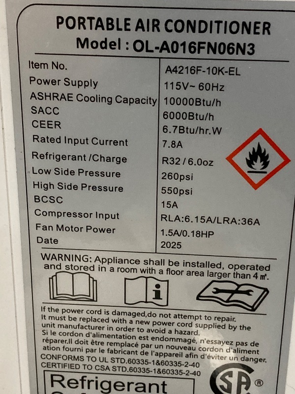 Photo 1 of  ***(MISSING REMOTE CONTROL, TEMP CTRL PANEL NOT FUNCTIONING PROPERLY, SOME SCUFFS/SCRATCHES, SIDE PANEL DENTS/BENT)***Electactic Portable Air Conditioners 10000 BTUs, Portable AC unit Cools Up to 450 sq.ft,3-in-1 Free Standing Cooling AC Unit with Fan & 